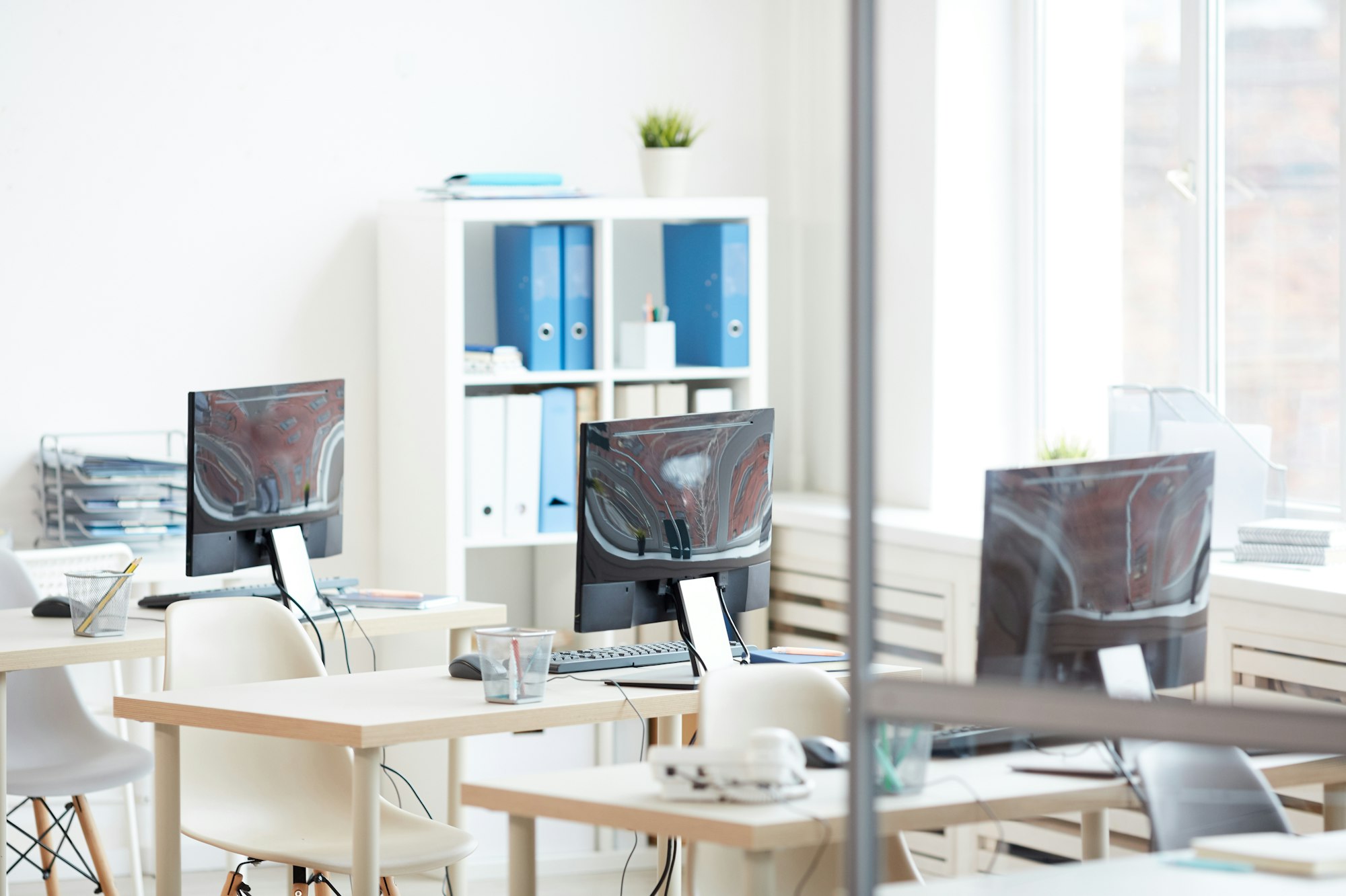 Row of Desks in Office